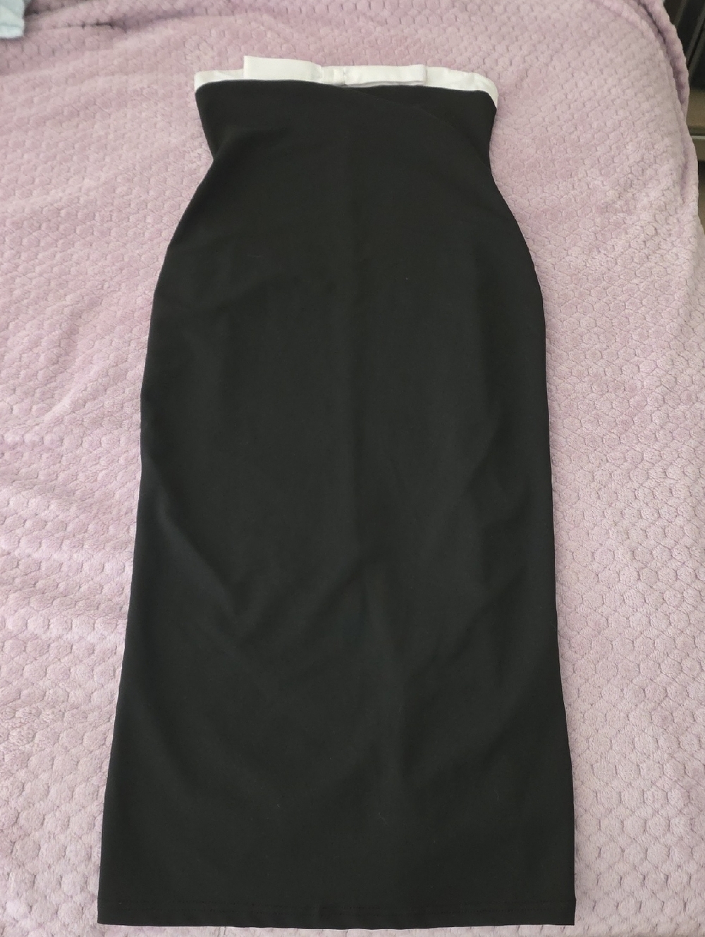 Black Strapless Sheath Dress with White Trim